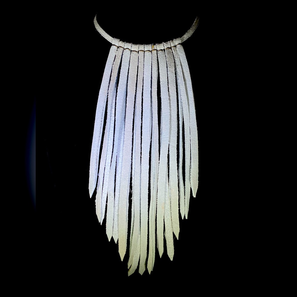 Baby Blue Suede Leather Fringe Choker